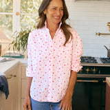 Frank and Eileen Relaxed Button -Up Shirt in Pink Stripe Hearts