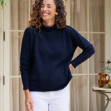 Frank and Eileen Monterey Rolled Funnel Neck Sweater in Navy
