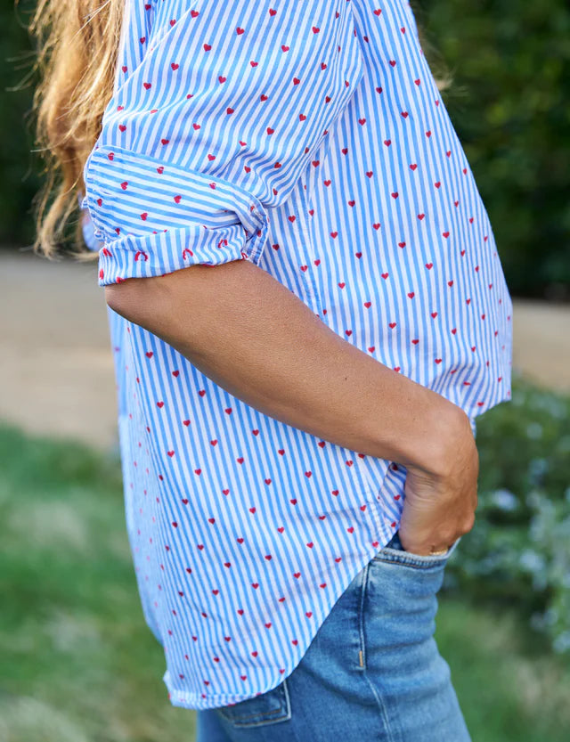 Frank and Eileen 'Eileen' Shirt in Blue Stripe with Red Hearts