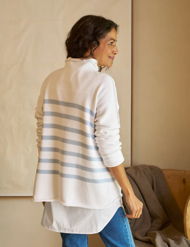 Frank and Eileen Monterey Sweater in White with Ice Stripe