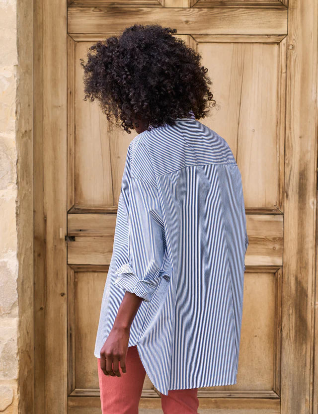 Frank and Eileen Shirley Oversized Shirt in Navy Stripe