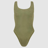 Hunza G Square Neck Swim in Metallic Moss
