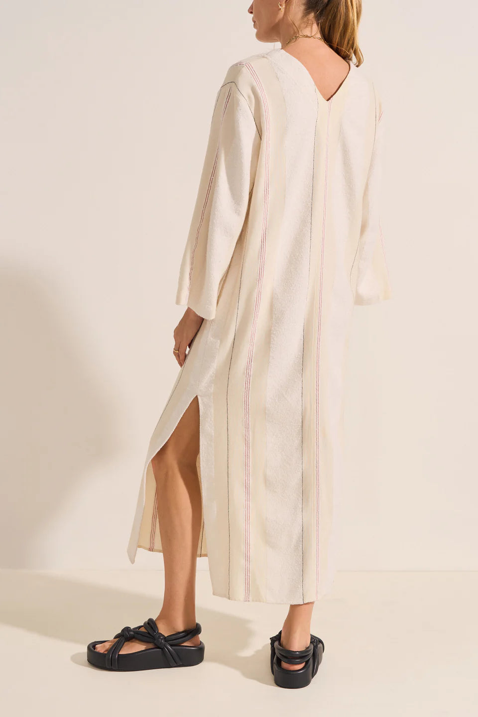 Ilio Nema Agave Caftan in Cream Boucle Stripe