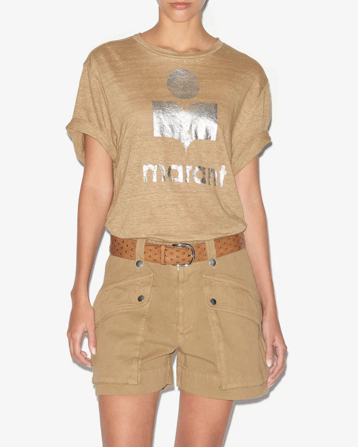 Isabel Marant Zewel Tee in Light Khaki and Silver