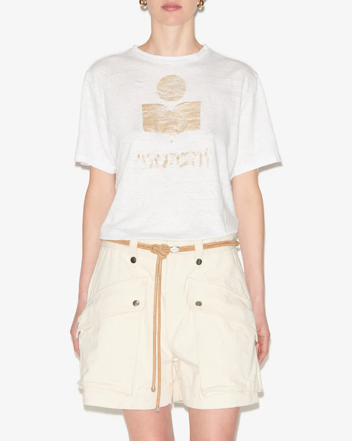 Isabel Marant Zewel T-Shirt in White and Light Gold