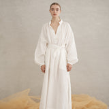 Luxe De Valentina Plaza Kaftan in White Fine Linen