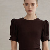 Luxe De Valentina Ruched Como Maxi Dress in Espresso Fine Metallic Knit