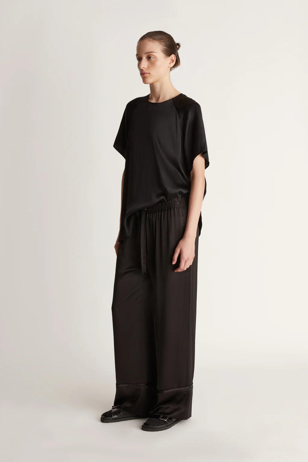 Lee Mathews Stella Silk Satin Pant in Black