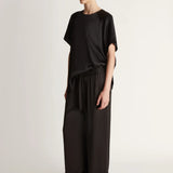 Lee Mathews Stella Silk Satin Pant in Black