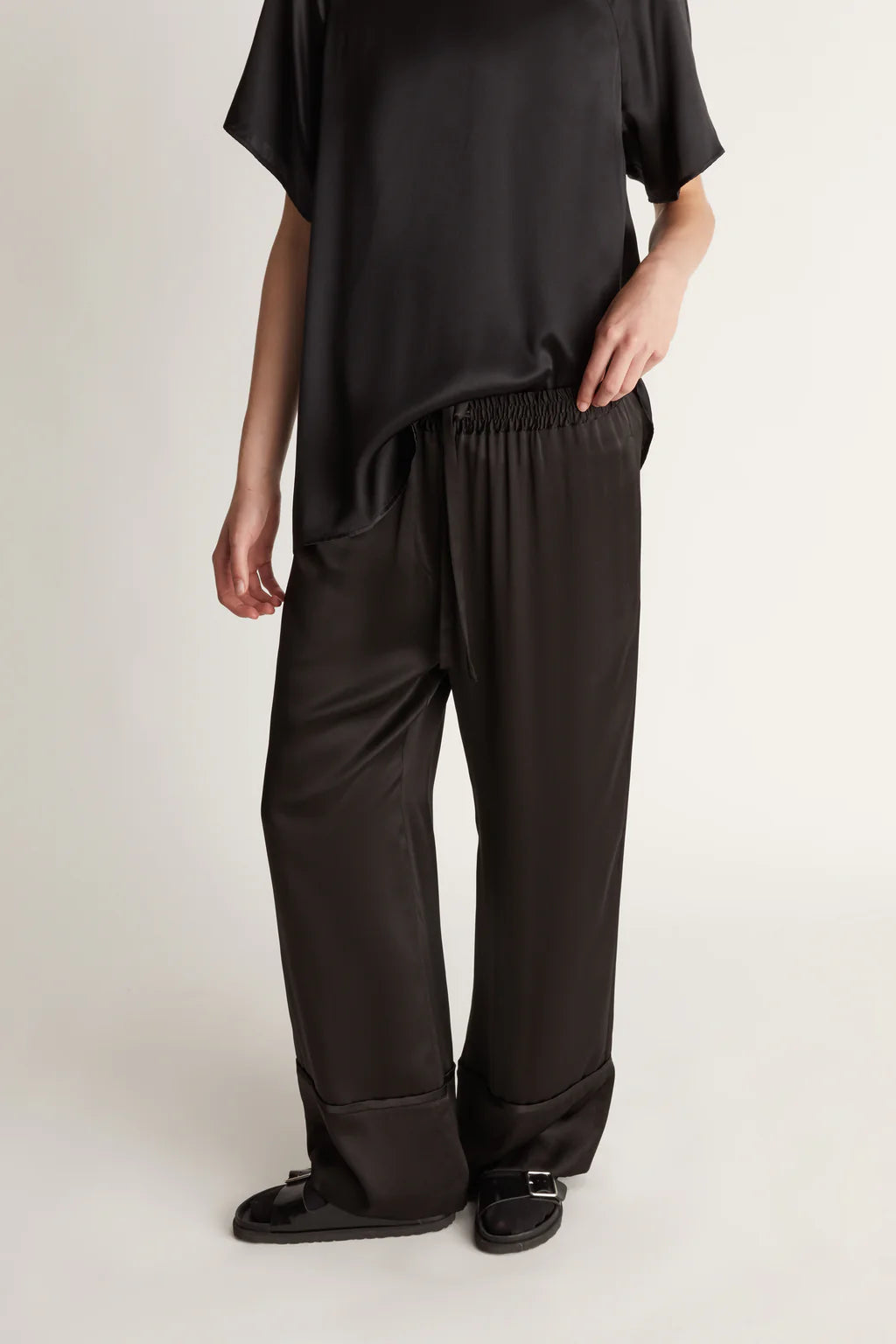 Lee Mathews Stella Silk Satin Pant in Black