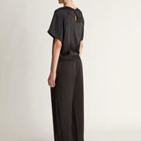 Lee Mathews Stella Silk Satin Pant in Black