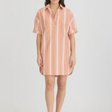 LMND Chiara Half Placket Mini Dress in Burnt Orange Multi Stripe
