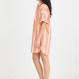 LMND Chiara Half Placket Mini Dress in Burnt Orange Multi Stripe