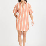 LMND Chiara Half Placket Mini Dress in Burnt Orange Multi Stripe