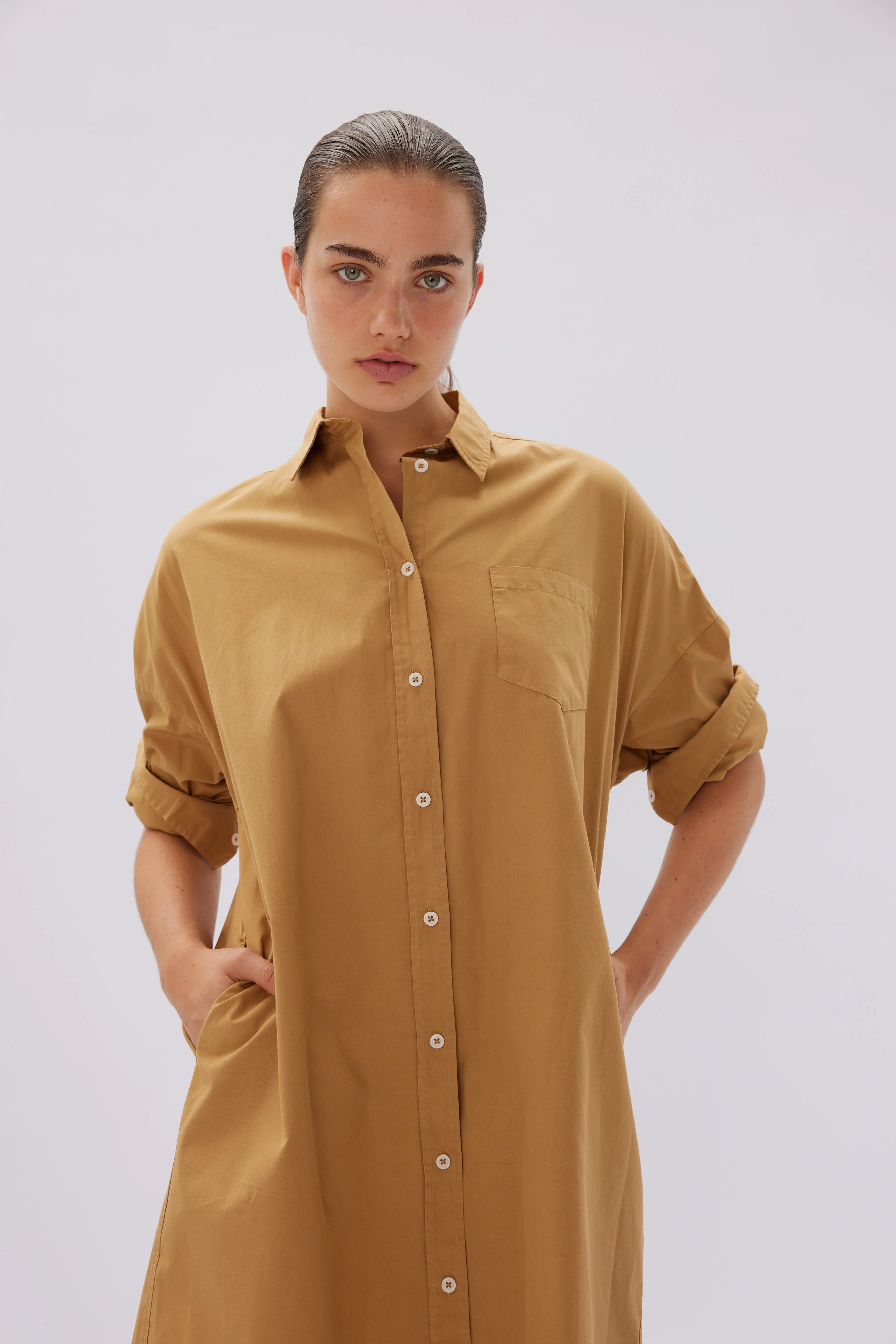 LMND Chiara Shirt Dress in Toffee