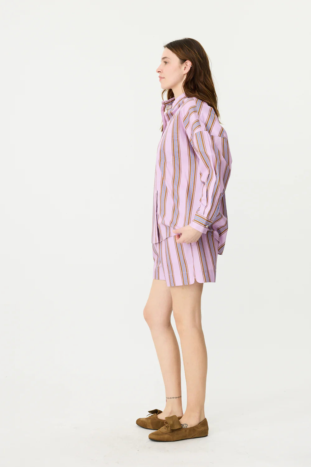 LMND Chiara Classic Shirt Stripes in Violet, Caramel, Electric Indigo