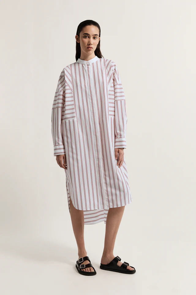 Lee Mathews Tucker Dress in Red Stripe