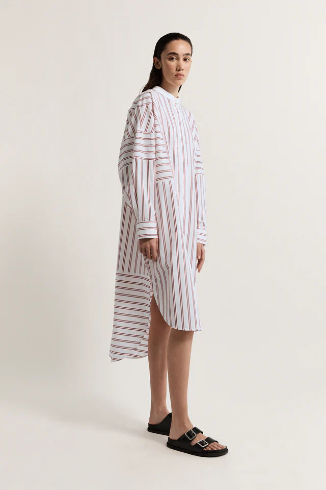 Lee Mathews Tucker Dress in Red Stripe