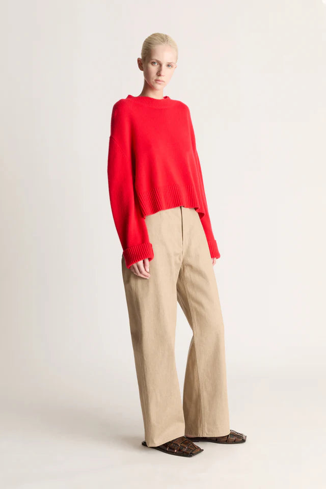 Lee Mathews Cashmere Cropped Crewneck in Ruby