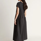Lee Mathews Poplin V Neck Dress in Black