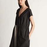 Lee Mathews Poplin V Neck Dress in Black