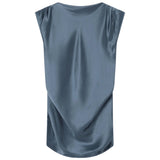 Blue satin sleeveless top