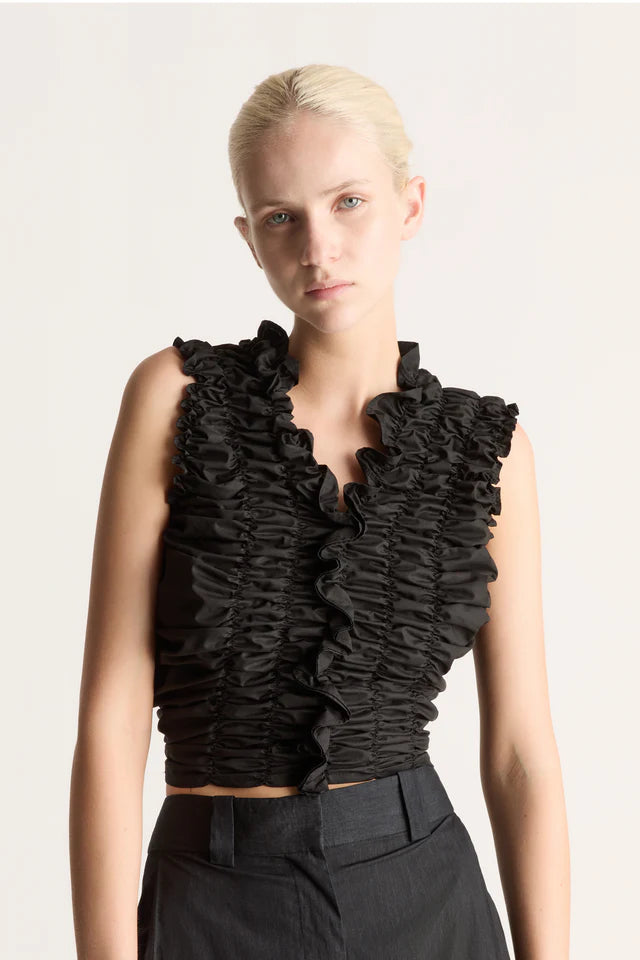 Lee Mathews Wendy Ruched Top in Black