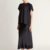Lee Mathews Stella Silk Satin Skirt in Midnight