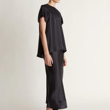 Lee Mathews Stella Silk Satin Skirt in Midnight