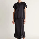 Lee Mathews Stella Silk Satin Skirt in Midnight