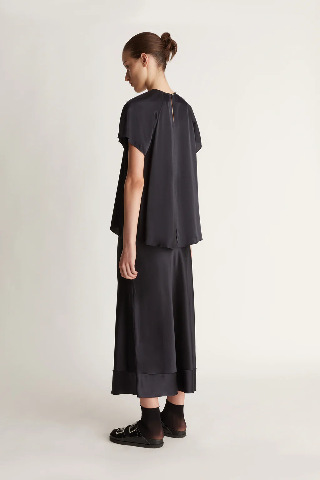 Lee Mathews Stella Silk Satin Skirt in Midnight