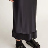 Lee Mathews Stella Silk Satin Skirt in Midnight