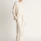 Lee Mathews Cotton Cashmere Wide Leg Pant in Oat