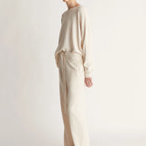 Lee Mathews Cotton Cashmere Wide Leg Pant in Oat