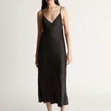 Lee Mathews Stella Silk Satin Slip Dress in Black