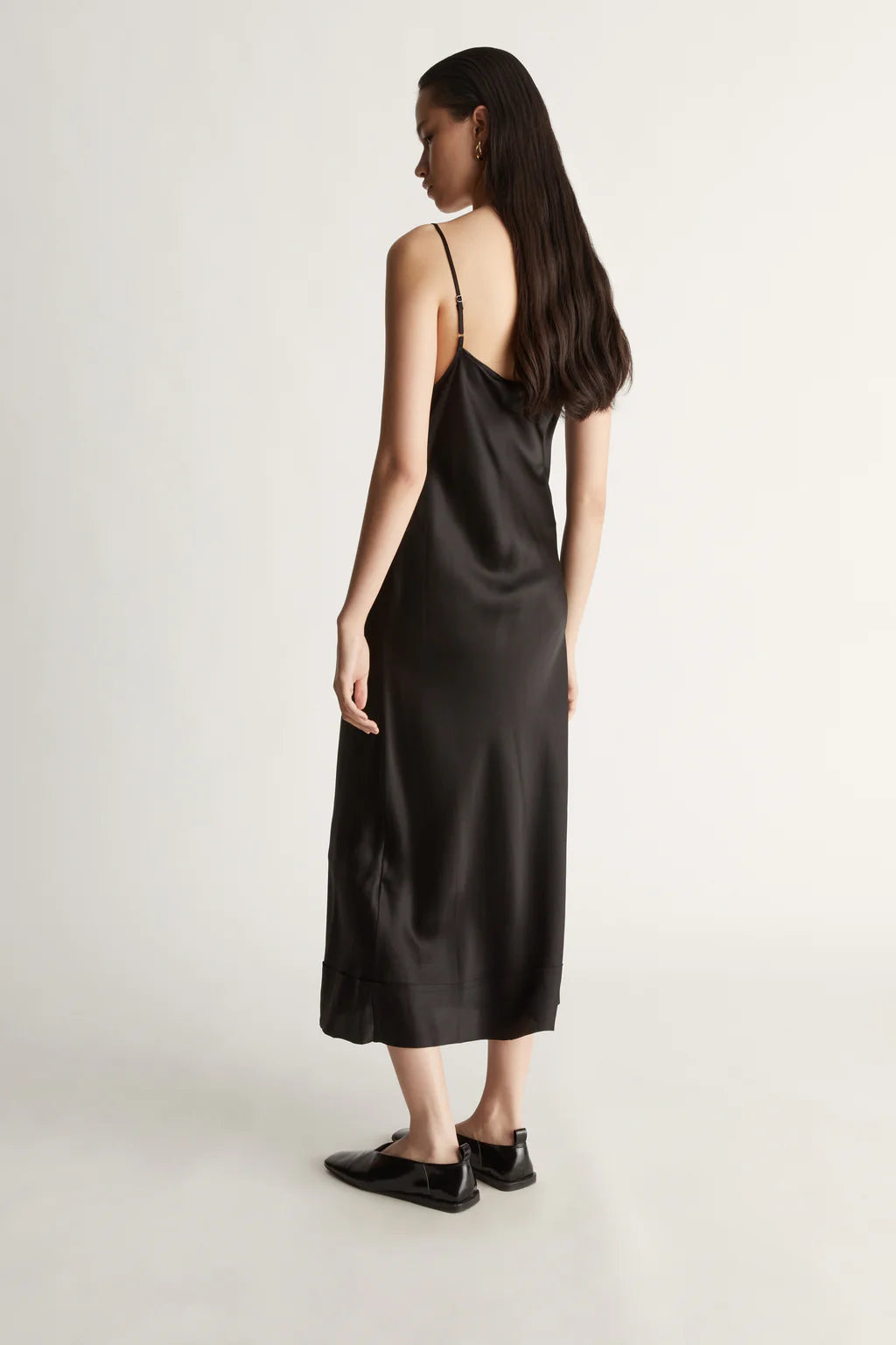 Lee Mathews Stella Silk Satin Slip Dress in Black