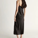Lee Mathews Stella Silk Satin Slip Dress in Black