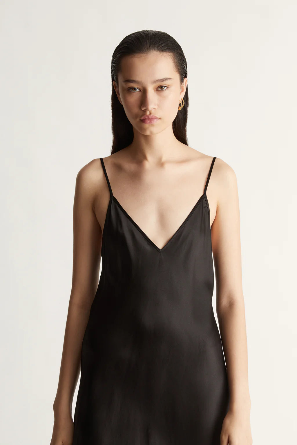 Lee Mathews Stella Silk Satin Slip Dress in Black