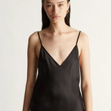 Lee Mathews Stella Silk Satin Slip Dress in Black