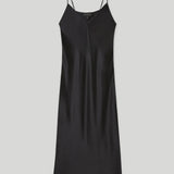 Lee Mathews Stella Silk Satin Slip Dress in Black