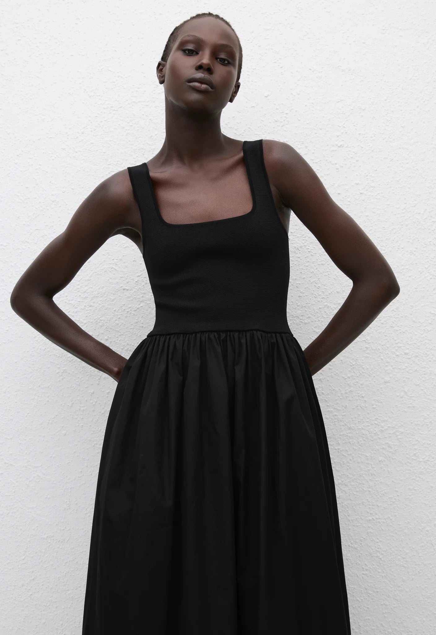 Matteau Knit and Cotton Dress in Black