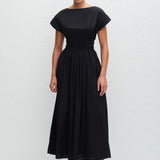 Matteau Shirred Waist Midi Dress in Black