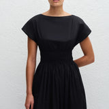 Matteau Shirred Waist Midi Dress in Black