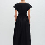 Matteau Shirred Waist Midi Dress in Black