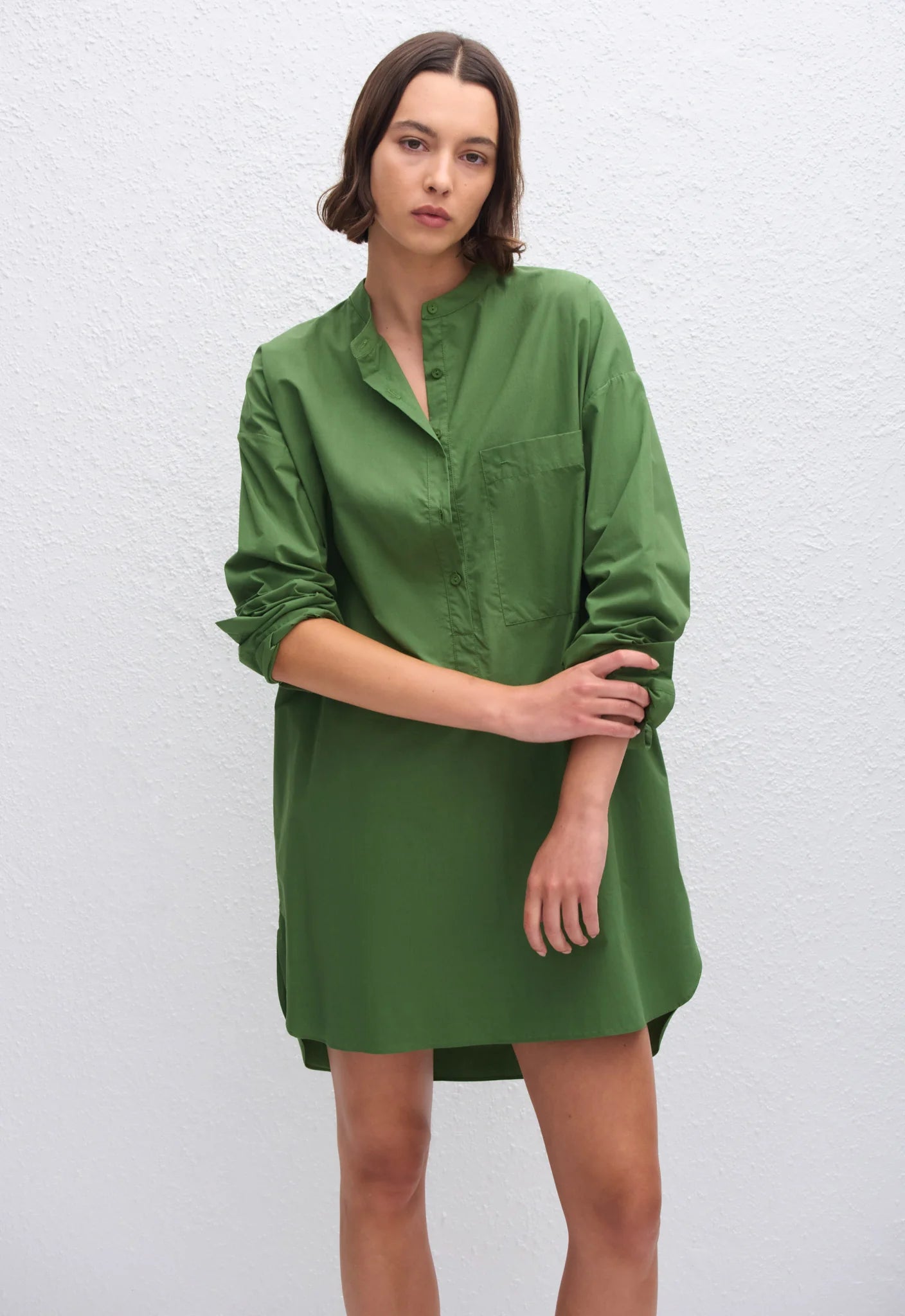 Matteau | Popover Mini Shirt Dress in Cactus | Denim Iniquity Matteau | Popover Mini Shirt Dress in Cactus | Denim Iniquity