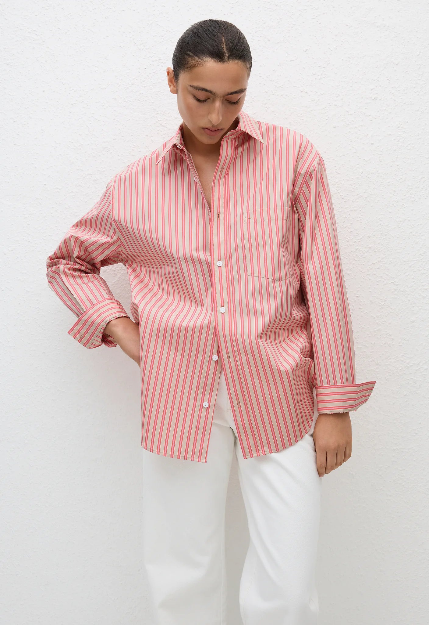 Matteau Classic Stripe Shirt in Rose Stripe