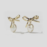 Meadowlark Bow Pearl Studs in Gold Plated