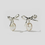 Meadowlark Bow Pearl Studs in Sterling Silver