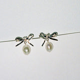Meadowlark Bow Pearl Studs in Gold Plated