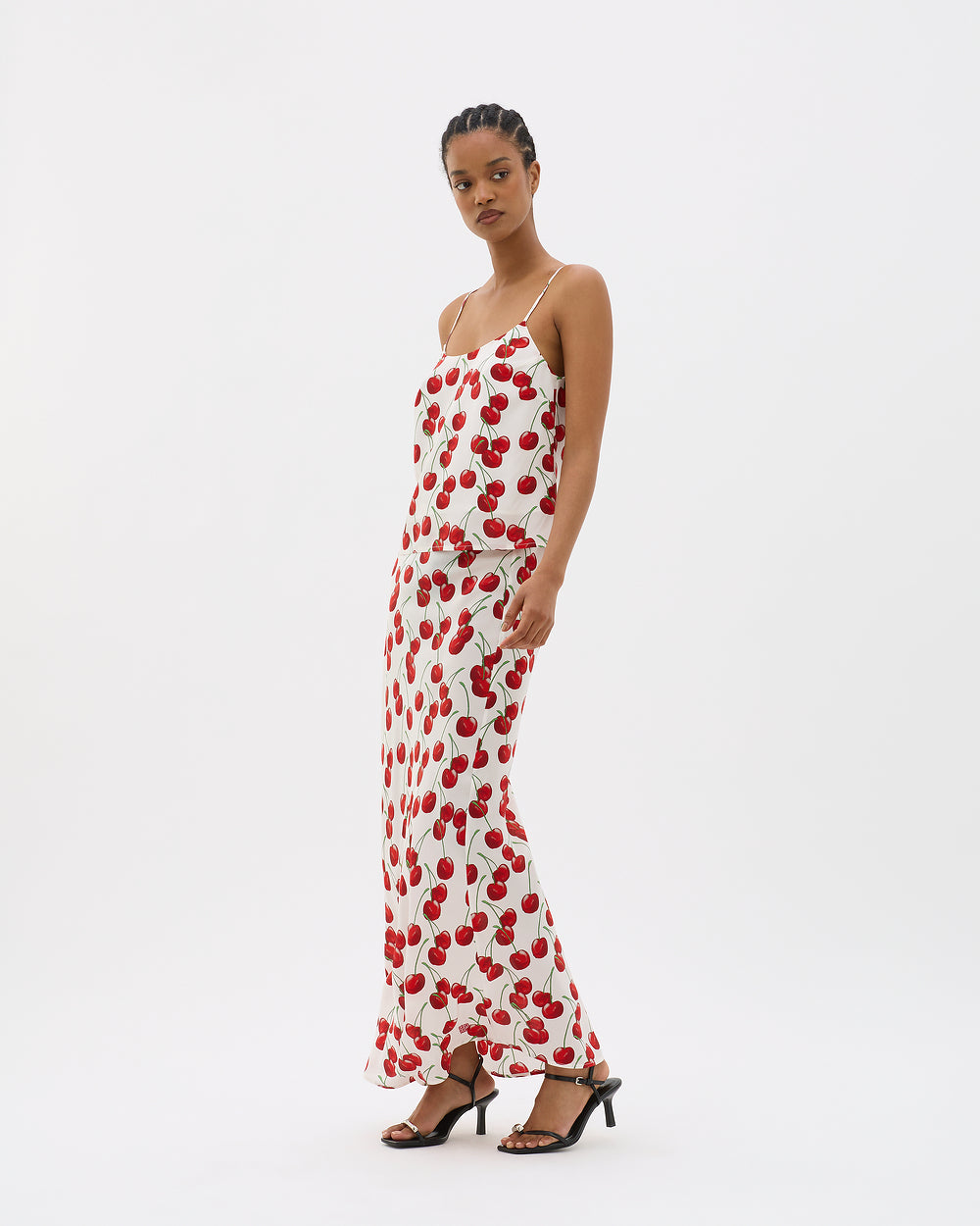 Muma World White Cherry Bias Maxi Skirt in White Cherry